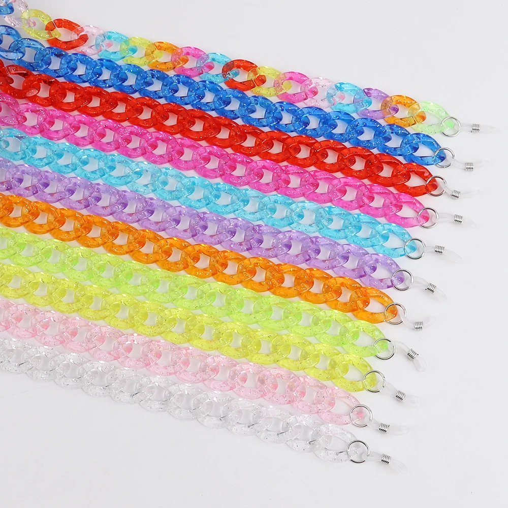 

New Shiny Glitter Transparent Acrylic Glasses Chain Women Anti Slip Colorful Clear Reading Sunglasses Chains Neck Lanyard Strap