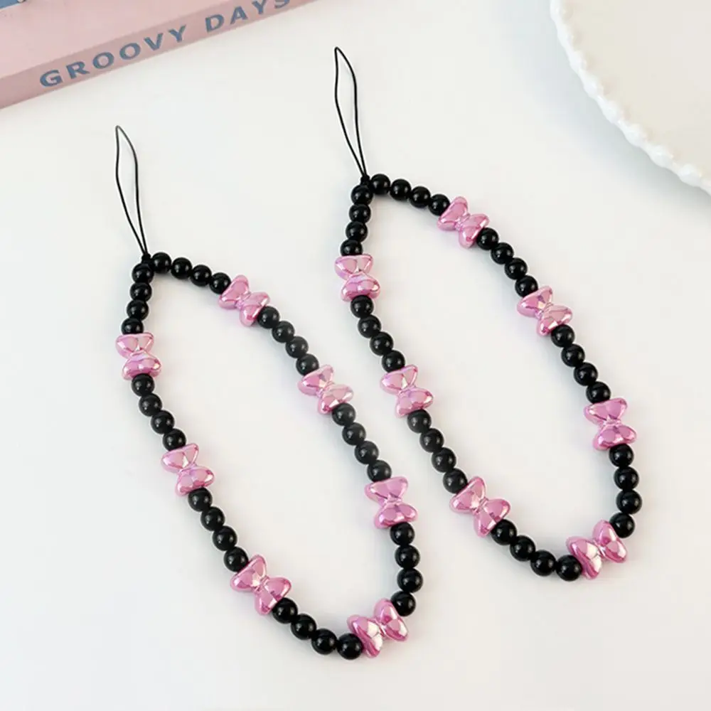 الوردي القوس سوار قصير الهاتف المحمول شنقا حبل المعصم الإبداعي شنقا سلسلة الراقية اليدوية حبة سلسلة قلادة المعصم