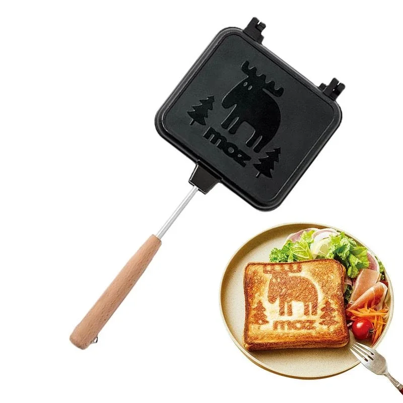 

Removable Wooden Handle Outdoor Sandwich Muffin Baking Pan Camping Baking Clips Clamp Pan Camping Supplies