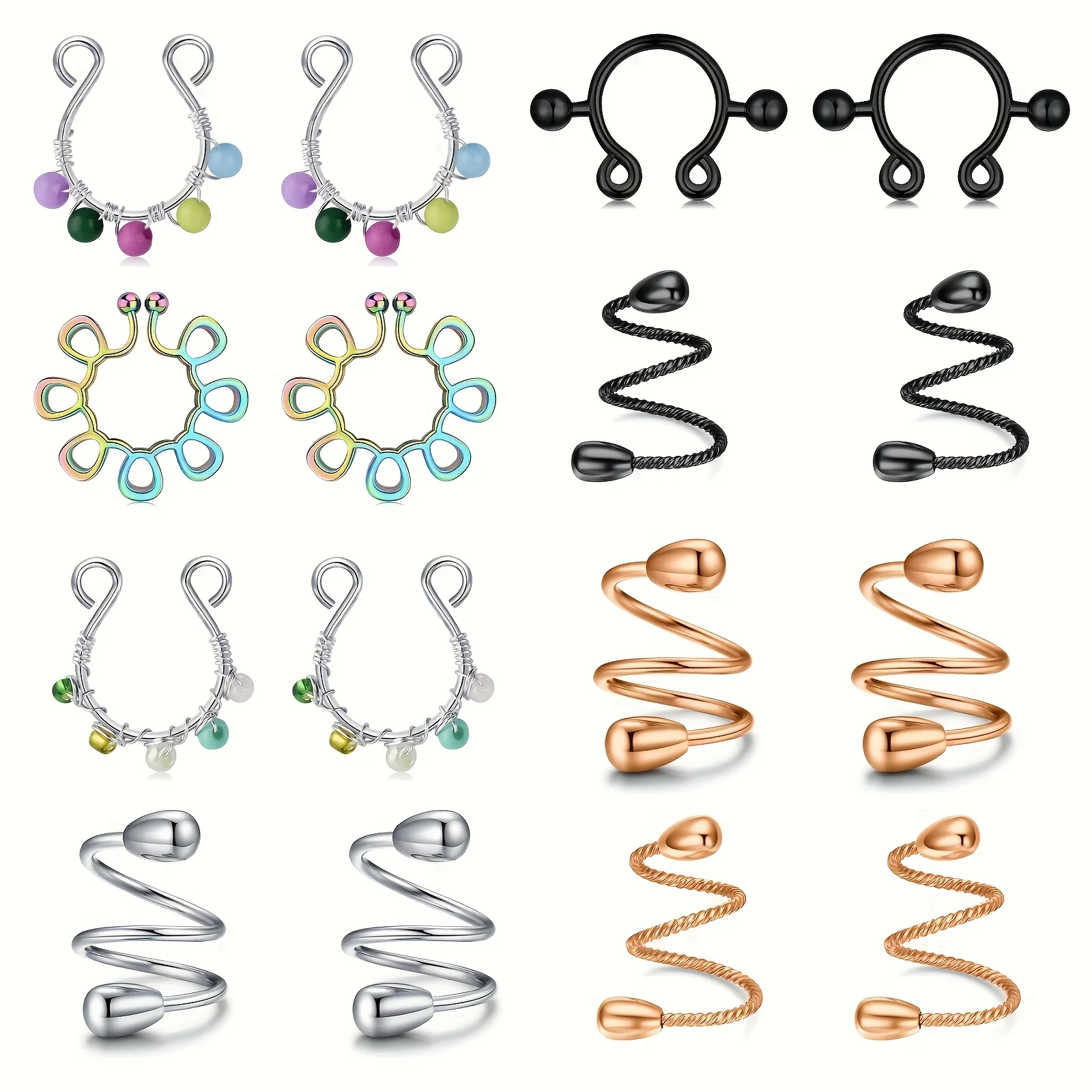 4pcs Stylish Women's Fake Body Piercing Hoops- No Piercing Required, Ready-to-Wear Body Jewelry with Multi-Style Combinations