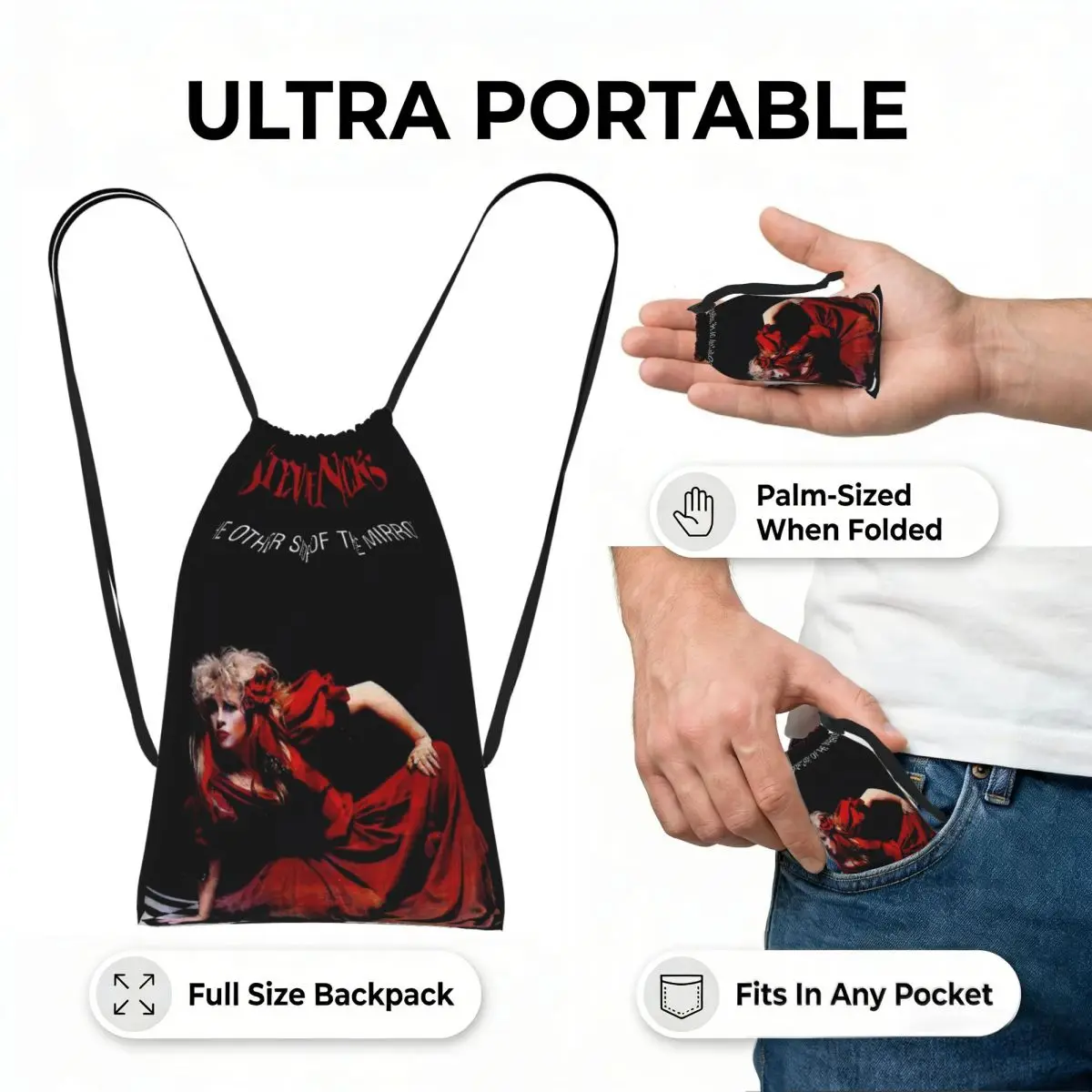 2024 Stevie Nicks Tour Live In Concert Albumcover Drawstring Backpack Sports Gym Bag Lightweight Foldable Storage Drawstring Bag