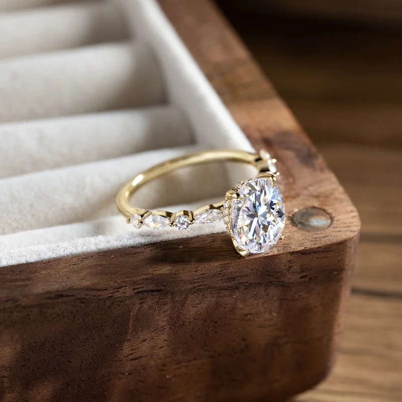 Elegant Oval Shaped 1ct 2ct 3ct Moissanite Ring 925 Sterling Silver for Woman Gold Plated Half Eternity Rings with Certificate