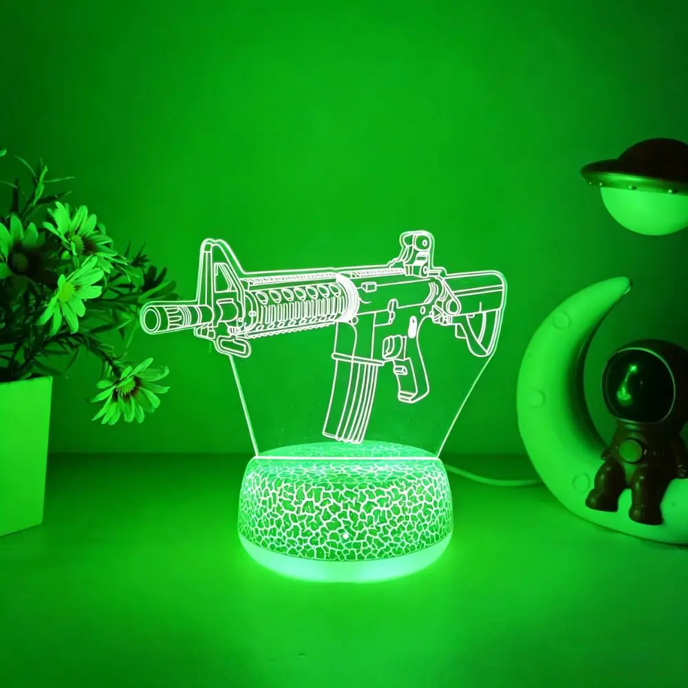 1pc modern creative gun shaped crack 3D night light, colorful 3D night light, touch switch USB power supply
