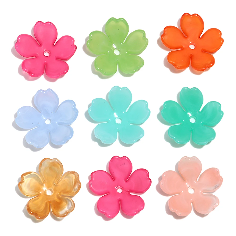20pcs 18mm Acrylic Colorful Flower Loose Beads Resin Petal Charm Jewelry DIY Making Bracelet Necklace Earring Accessories
