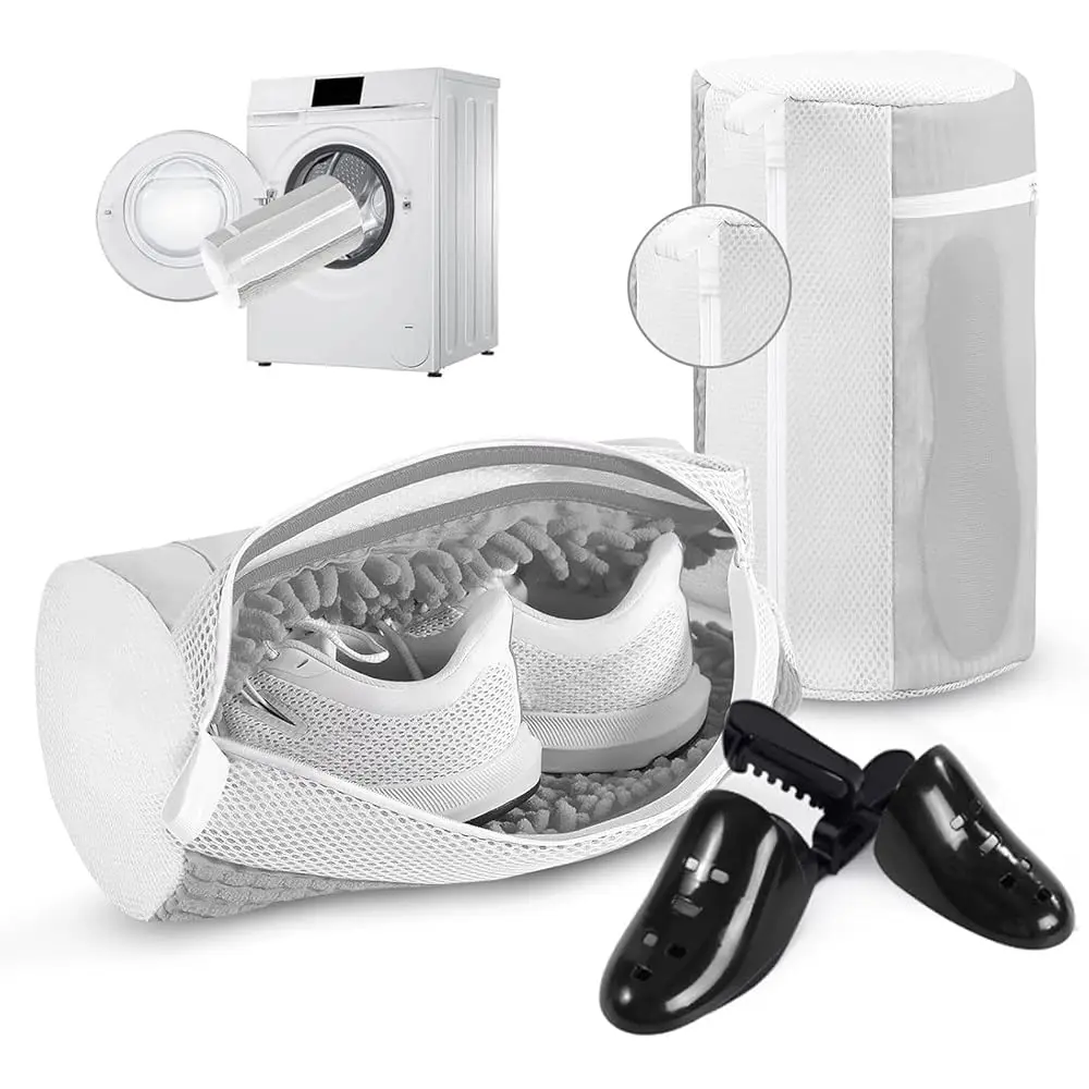 Shoe Washer Machine Bag 2Pack - Reusable Shoe Laundry Bag with Mesh Socks Washing Bag - 360°Deep Protective Cleaning Bags for