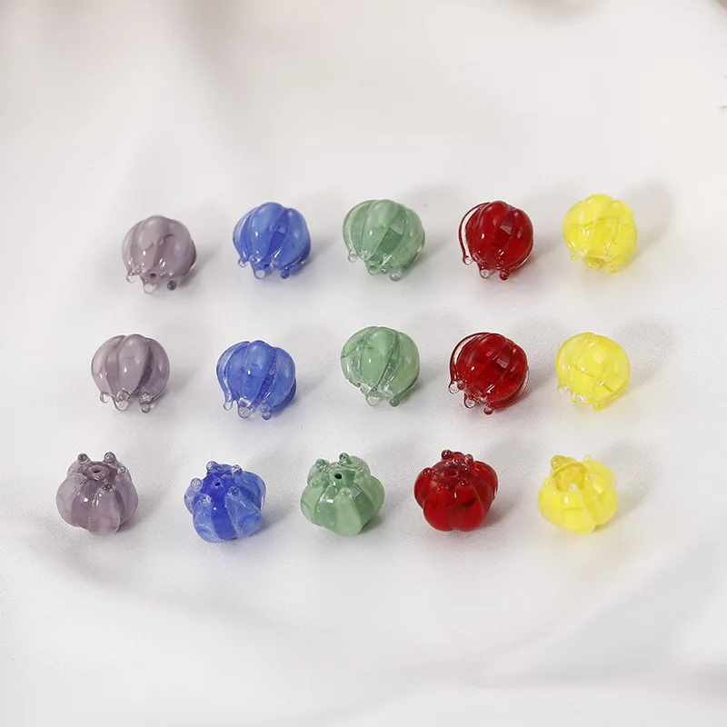 10Pcs/lot Round Flower Bud Shape Handmade Lampwork Glass Loose Beads for Jewelry Making Findings DIY Earring Crafts Accessory