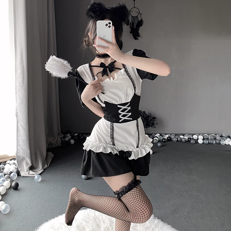 Lolita amina pokojówka ubrania typu Cosplay czarna Kawaii służąca sukienka kobieta kelnerka impreza kostium sceniczny japońska kawiarnia strój prezent dla par