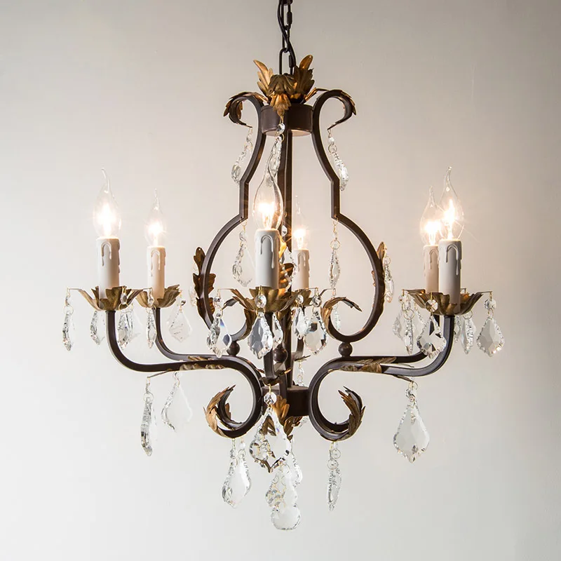 #American country chandelier restaurant light dining room simple creative retro crystal light rust