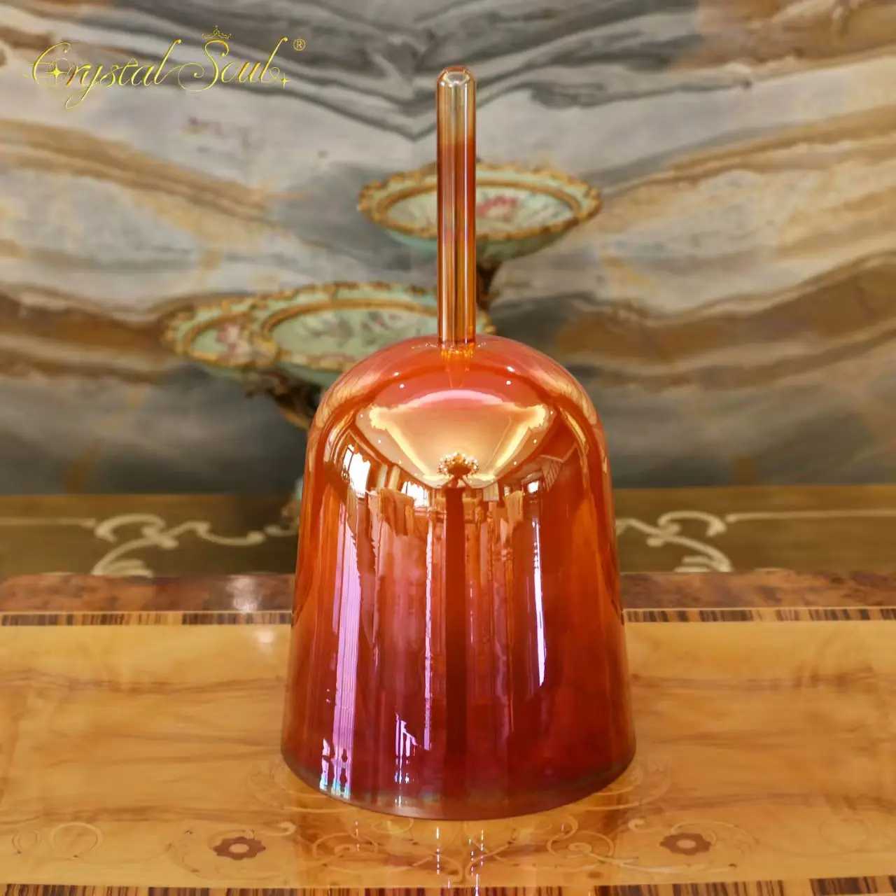 

Crystal Soul Platinum Alchemy Crystal Handle Bowl for Sound Healing Handheld Crystal Singing Bowl