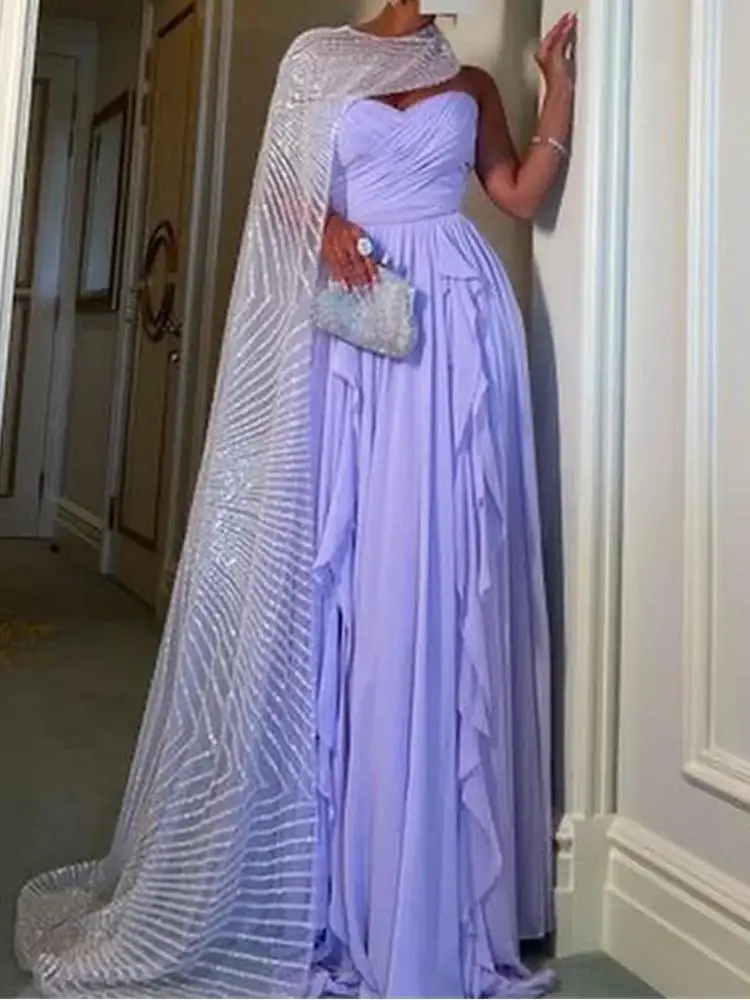 Saudi Arabic Lilac Formal Occasion Dresses With Wrap Boho LongChiffon Prom Party Evening Gown vestidos de noche elegantes 2024