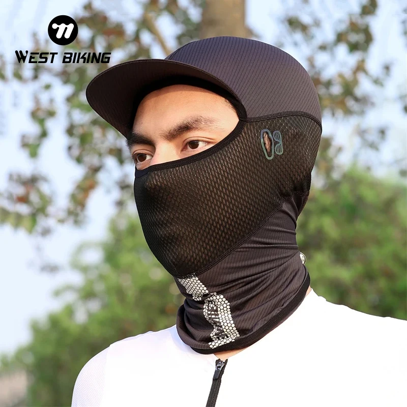 WEST BIKING Ice Silk Balaclava With Visor Brim Summer Full Face Cover Anti-UV Mesh Mask Cool Cycling Cap Men Sport Fishing Hat