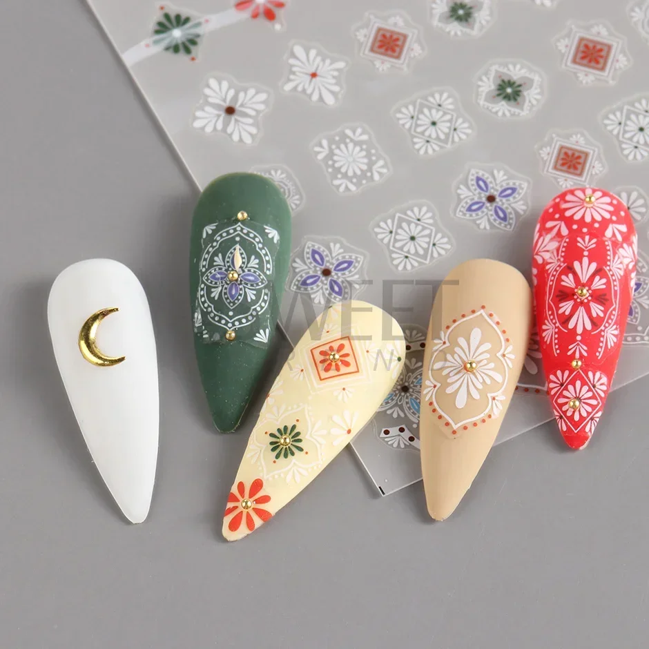 3D bohème mat nouveau autocollant pour ongles breloques broderie Boho Design manucure violet fleur vigne décalcomanies Nail Art accessoires curseurs