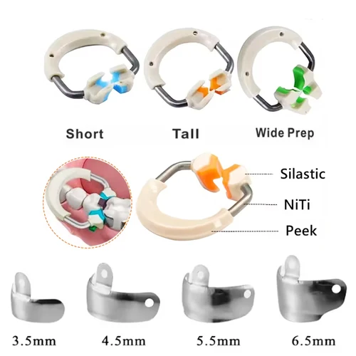 Bandas de matriz dental con matrices de metal NITI, anillo de abrazadera, sistema de matriz contorneada seccional para sujeción y kit de herramientas de restauración