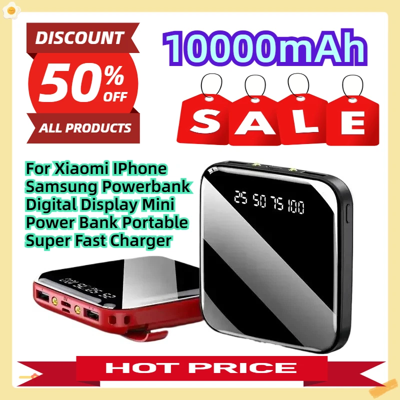 

10000mAh For Xiaomi IPhone Samsung Powerbank Digital Display Mini Power Bank Portable Super Fast Charger