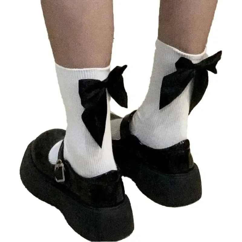 Y2K Sweet Bowknot Kawaii Socks Spring Summer Harajuku JK Lolita Cute White Socks Japanese Style Women Girls Middle Tube Socks