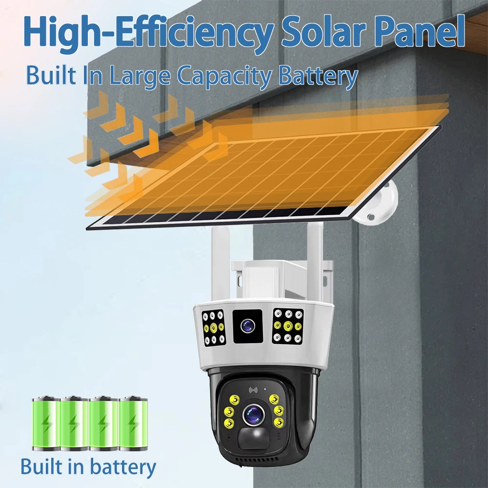 Solar IP Camera Outdoor 12MP HD AI Face Recognition 8000mAh Battery IP66 Waterproof CCTV V380 PRO