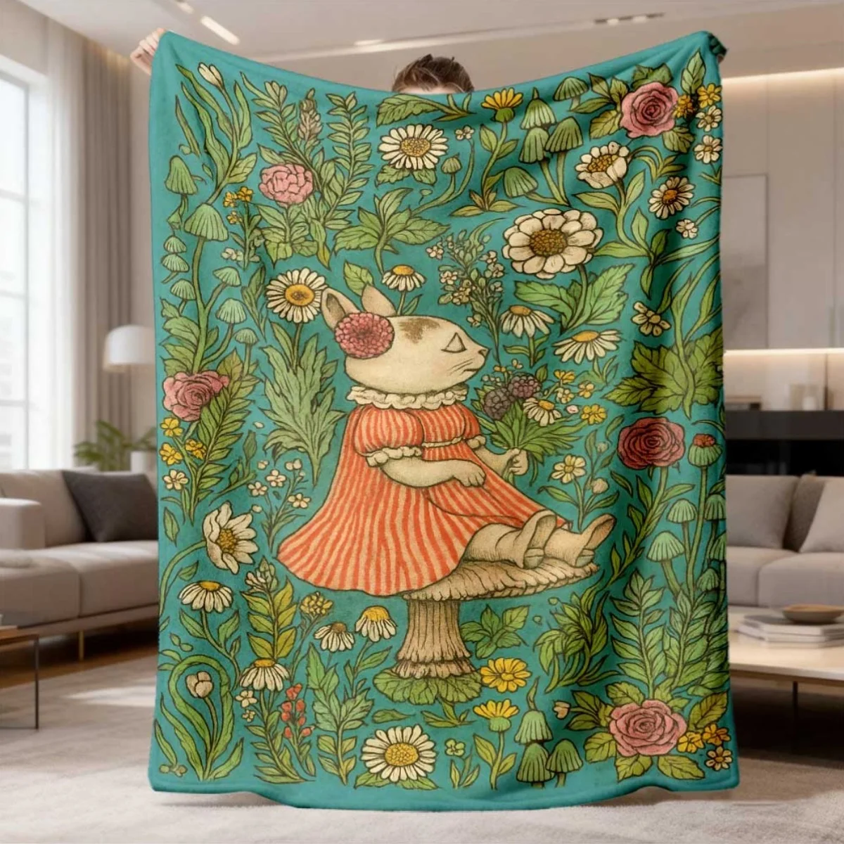 Throw Blanket Chunky Knit - Grillige bloemenkonijn-deken 150x200cm Cottagecore Boho Art