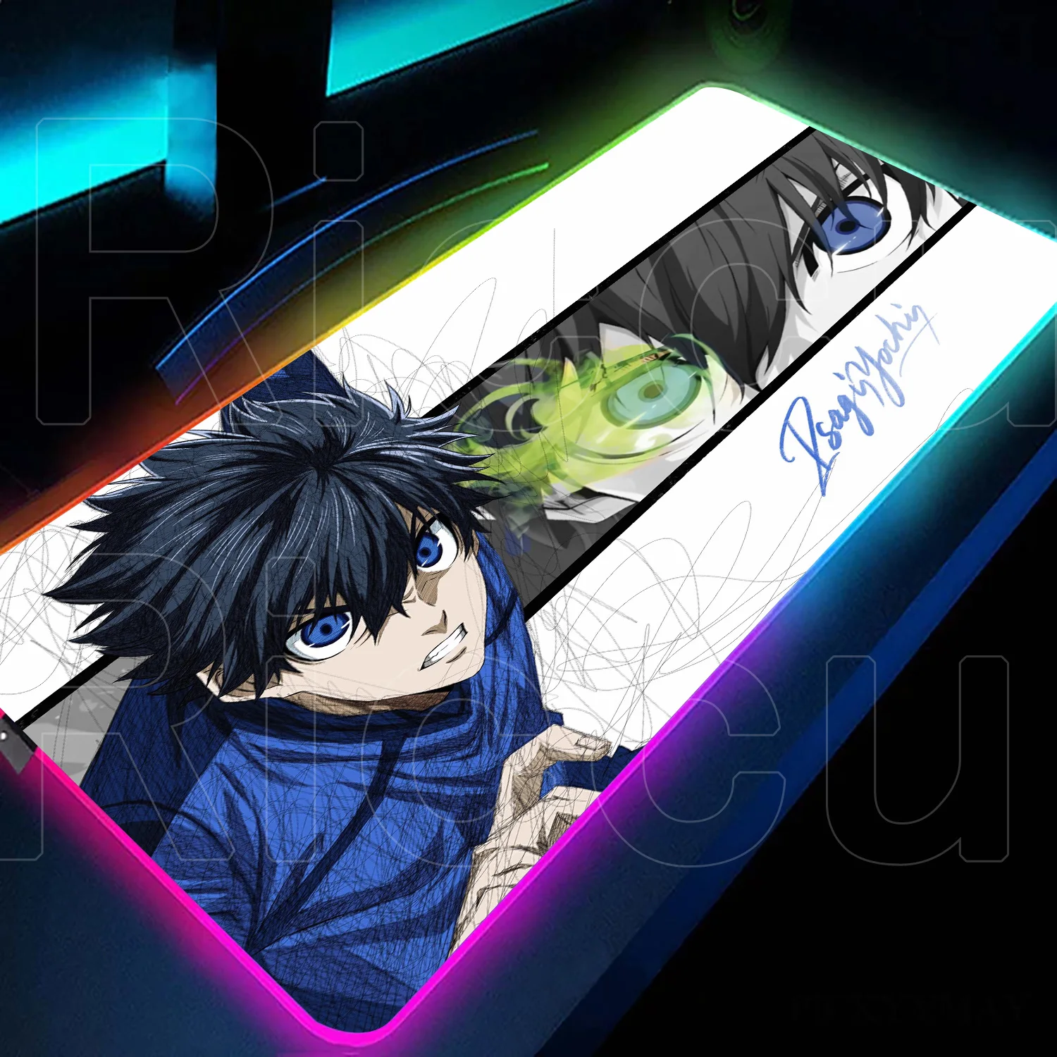 Blue Lock RGB Mouse Pad Gamer PC Keyboard Mausepad XXL Large LED Lumines Mousepad Shidou Ryuusei Rubber Non-slip Office Desk Mat