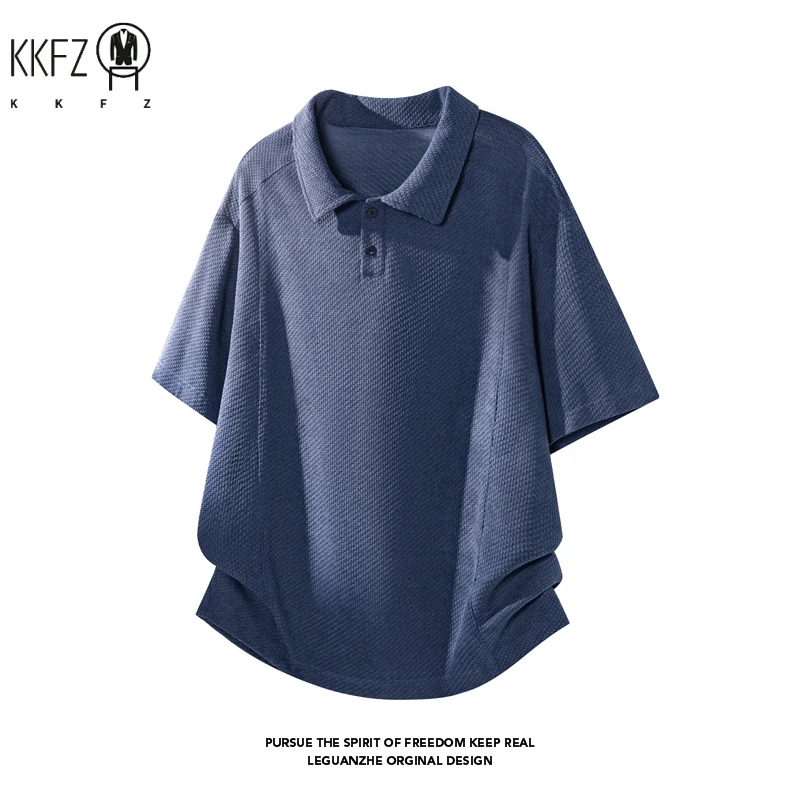 Mens Honeycomb Textured Polo Top Short Sleeve Lapel Neck Button Detail Loose Fit For Outdoor Leisure And Travel Outfit