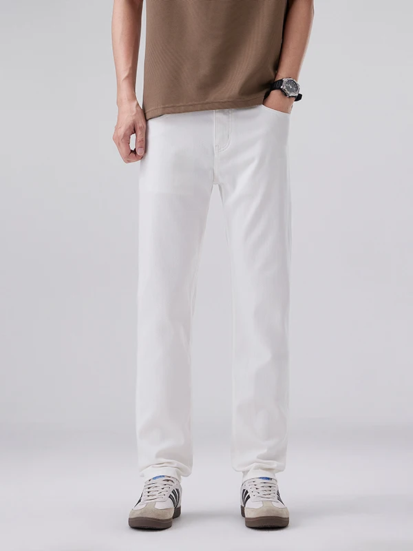 

White Men's Casual Straight Leg Jeans Loose Fit Waed Cotton Stretch Denim High Street Faion Spring Autumn Wear
