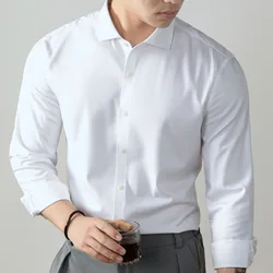 White shirt men's long sleeved light luxury high-end business shirt wrinkle resistant business black formal size shirt