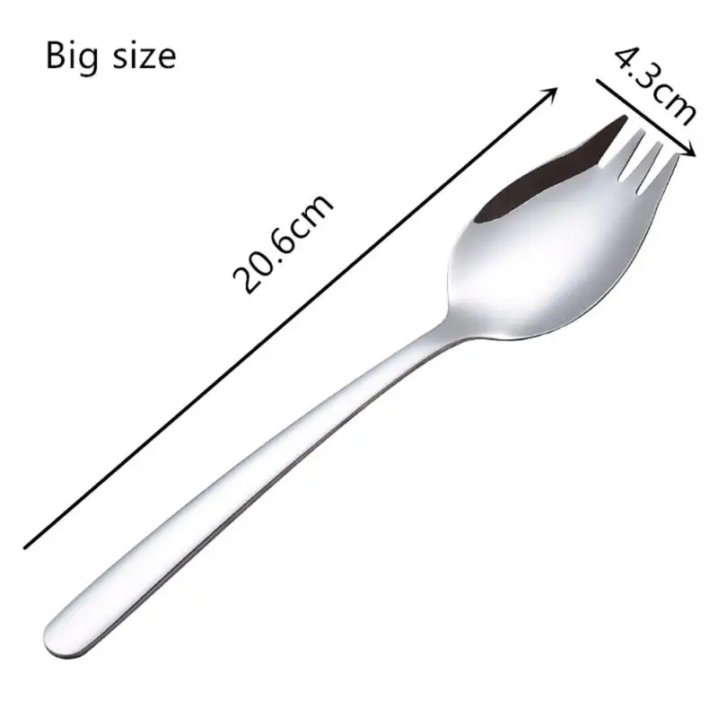 Fruit Fork Spoon Longhandle Stainless Steel Ice Cream Salad Dessert Tableware Convenient Western Multi-Function Silver Spork