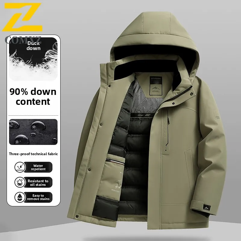 COMXZ Men Down Jacket Casual Hooded Outdoor Office Lightweight Padded Jackets 90 Percent Duck Down Thickened Warm Winter Coat
