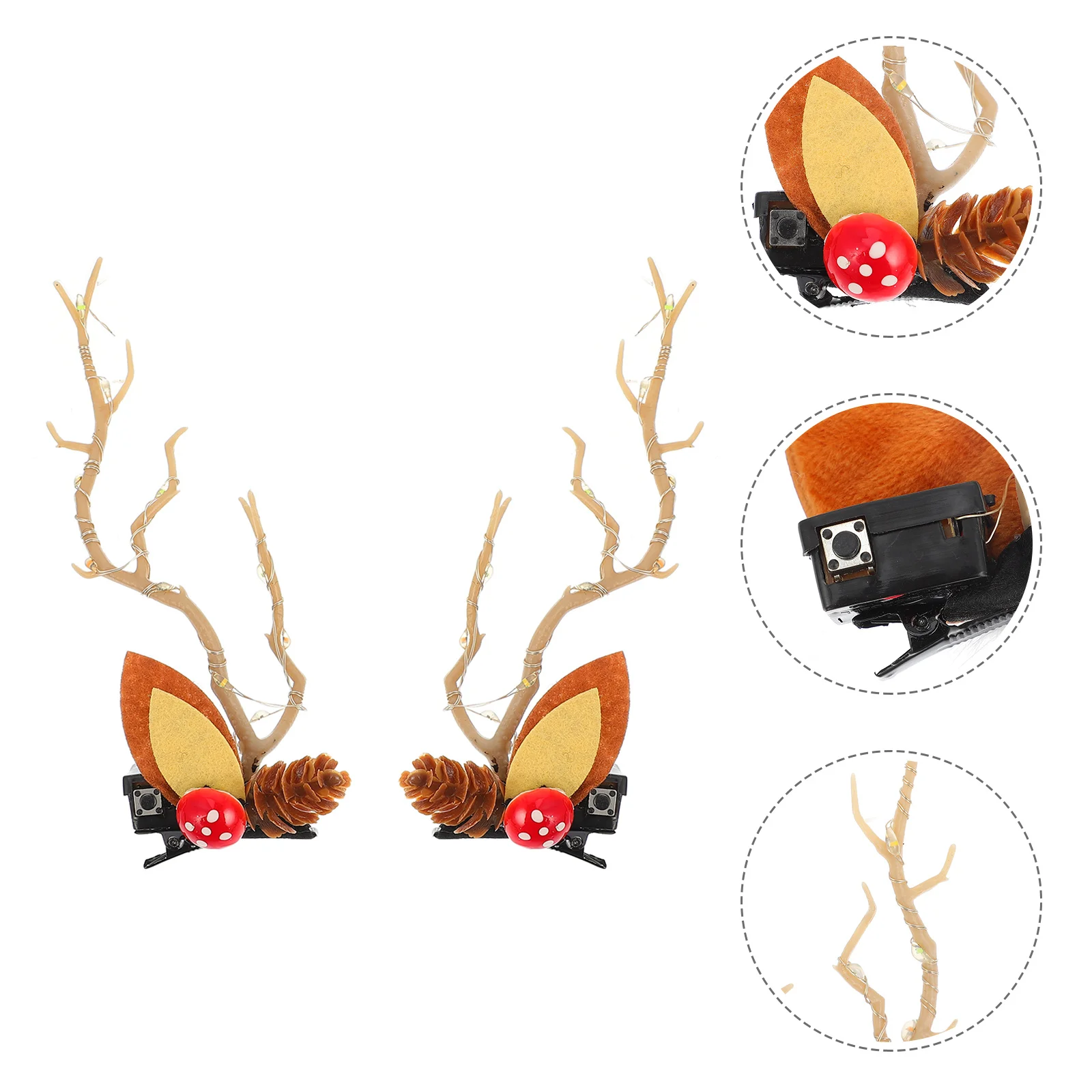 

1Pair Christmas Glowing Hairpins Deer Antlers Clip Branch Barrette for Cosplay Xmas Party Hair Grip Festive Glow Hairpin