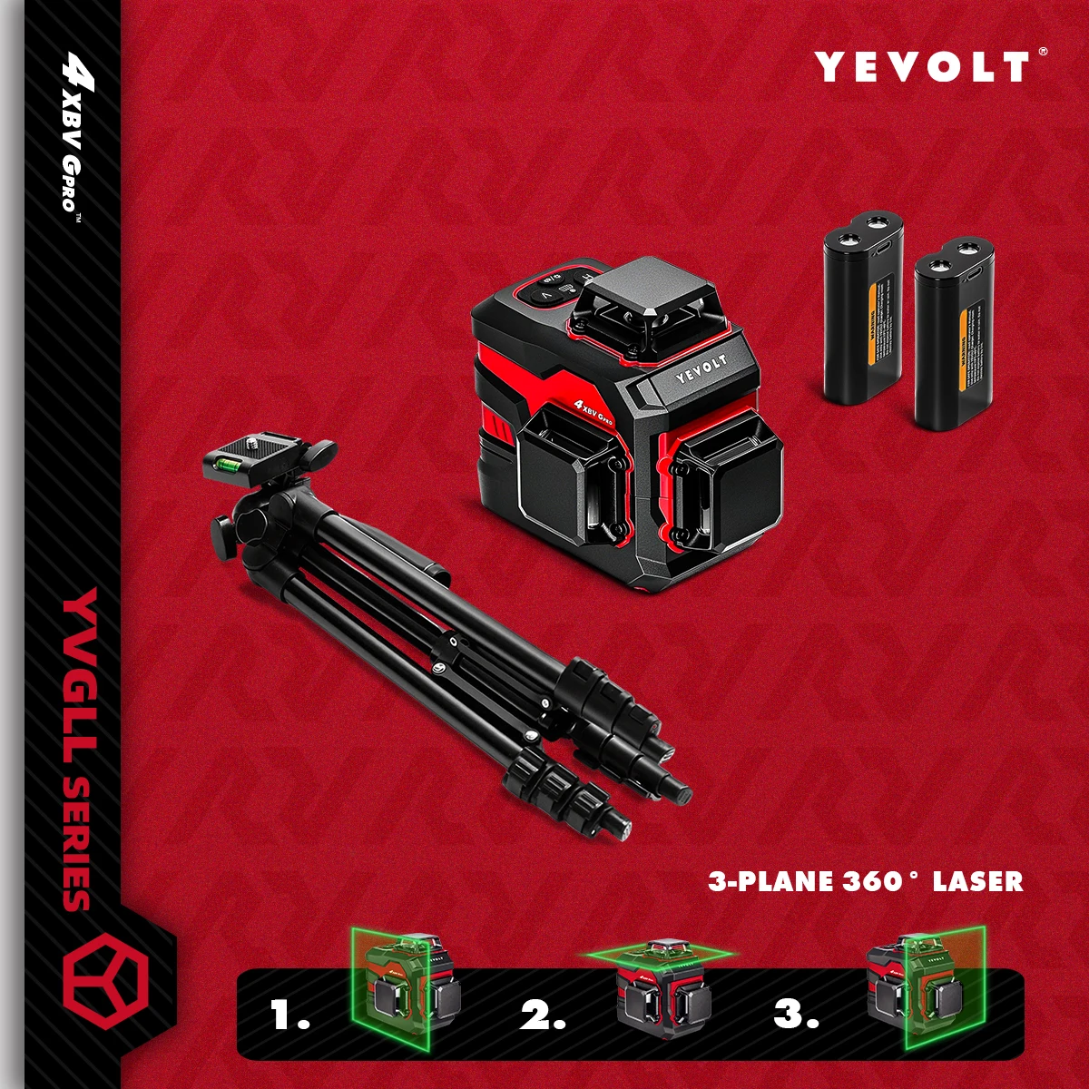 

YEVOLT YVGLL4XS12 Роторный лазерный уровень Многоосный 12-линейный компактный двойной мощности Прецизионный IP54 Самовыравнивающийся покрытие 30 м