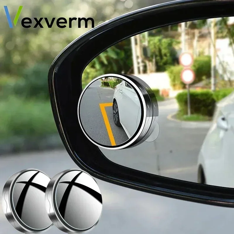2pcs Car Wide Angle Round Convex Mirror with Suction Car Vehicle Blind Spot Mirror Wide Rear View Small Round Mirror