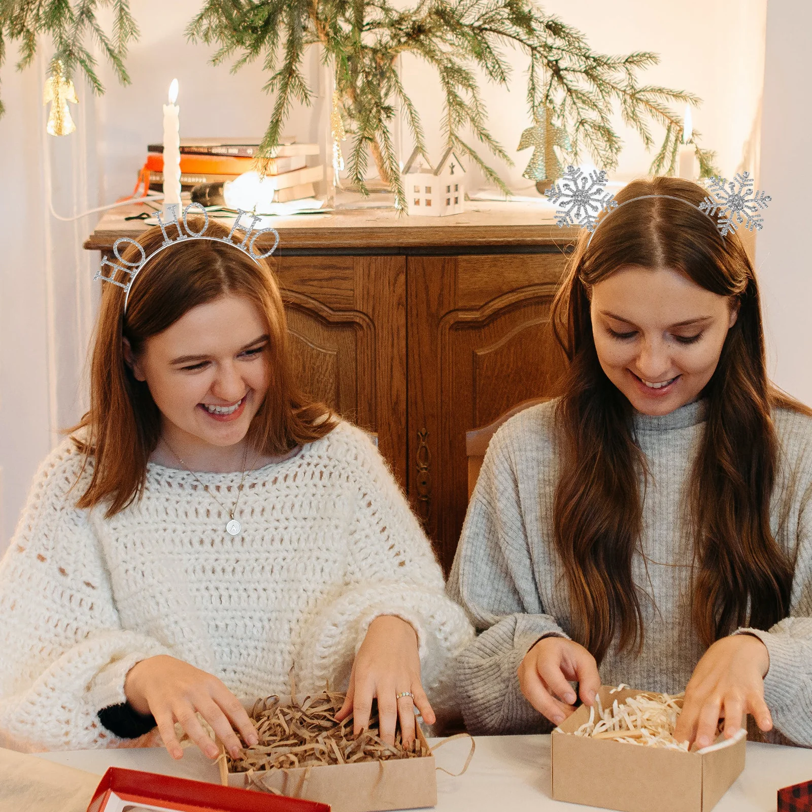 

2Pcs Snowflake Headband Xmas Hair Accessory Festive Party Headdress Holiday Decoration Cute Christmas Hoop for Women Girls