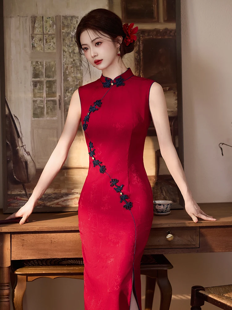 

Red New Chinese Sle Unique Beautiful Engagement Wedding Dr Young Couples Daily Wear Low Slit Floral Print