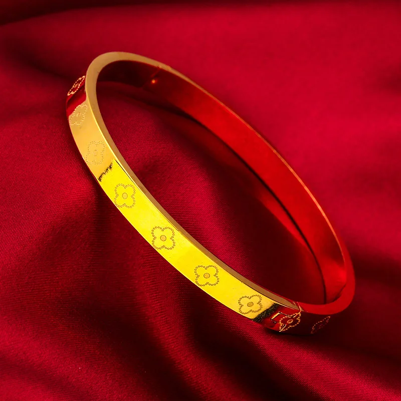 24K gold clasp bracelet  AU999 full gold, simple shiny bracelet body, everyday wear shows elegance and intelligence