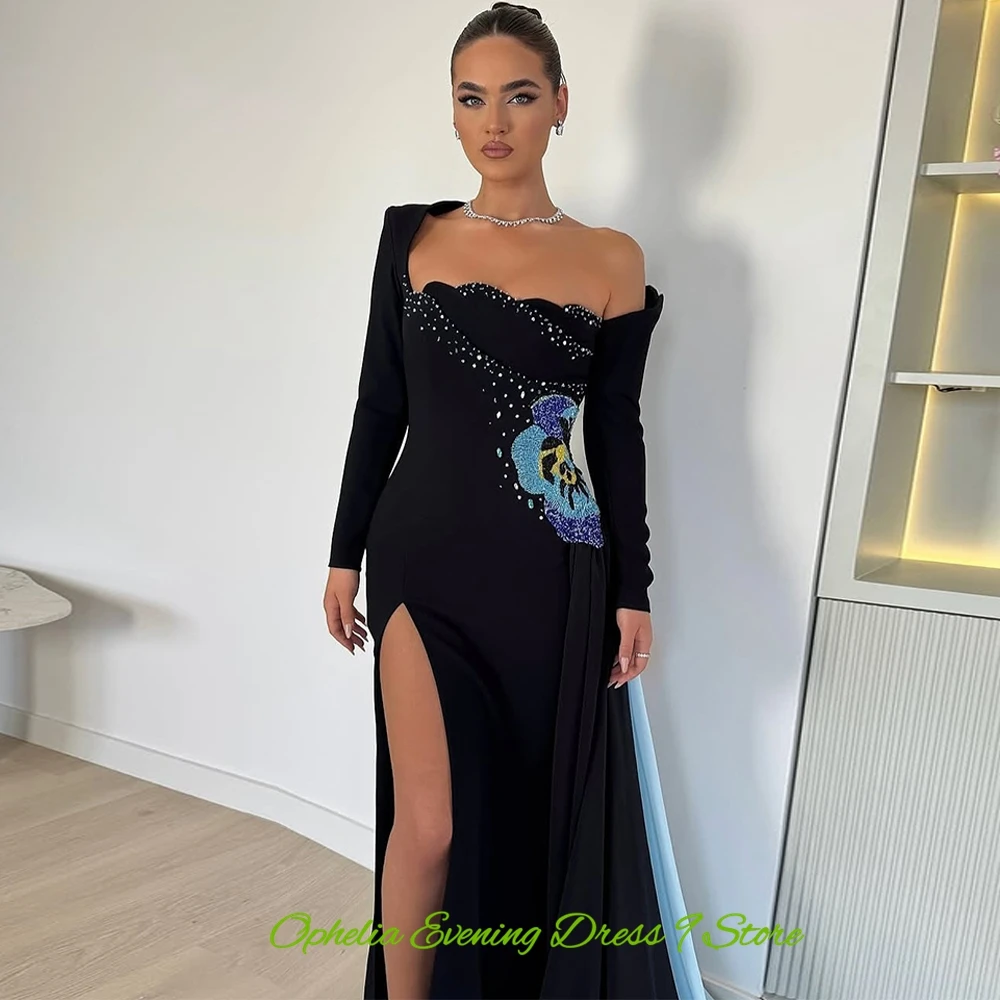 Simple Jersey Long Sleeves Evening Dresses Luxury Colorful Beaded Customized Party Dresses Classic Panel Train Prom Gowns image 2