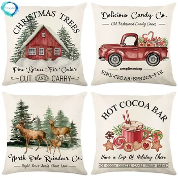 Merry Christmas Decorative Pillow Cover 18x18 In Linen Throw Pillowcase  Christmas Decorations Home Decor Cushion Cover for Sofa