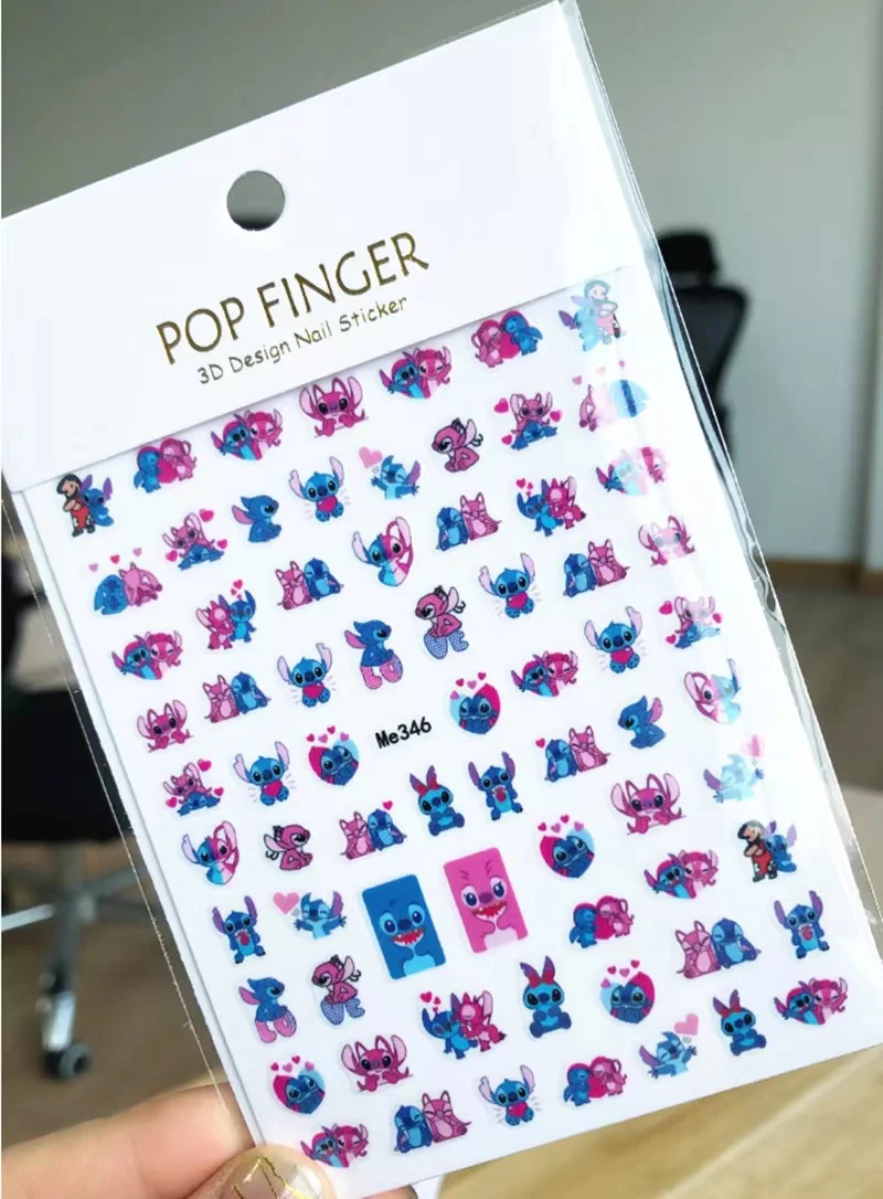 1PCS 3D Disney Stitch Nail Sticker Cartoon Animation Kawaii Blue Anime Nail Art Decorations DlY Self-adhesive Stickers For Nails