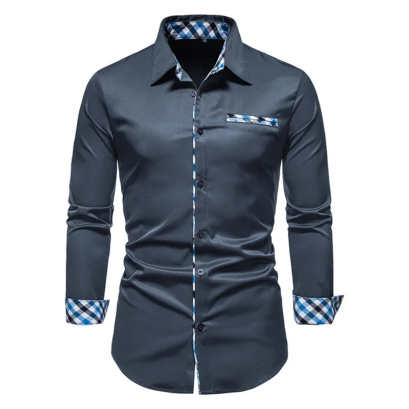 

Men's casual cross-border long sleeved shirt, men's digital printed solid color shirt