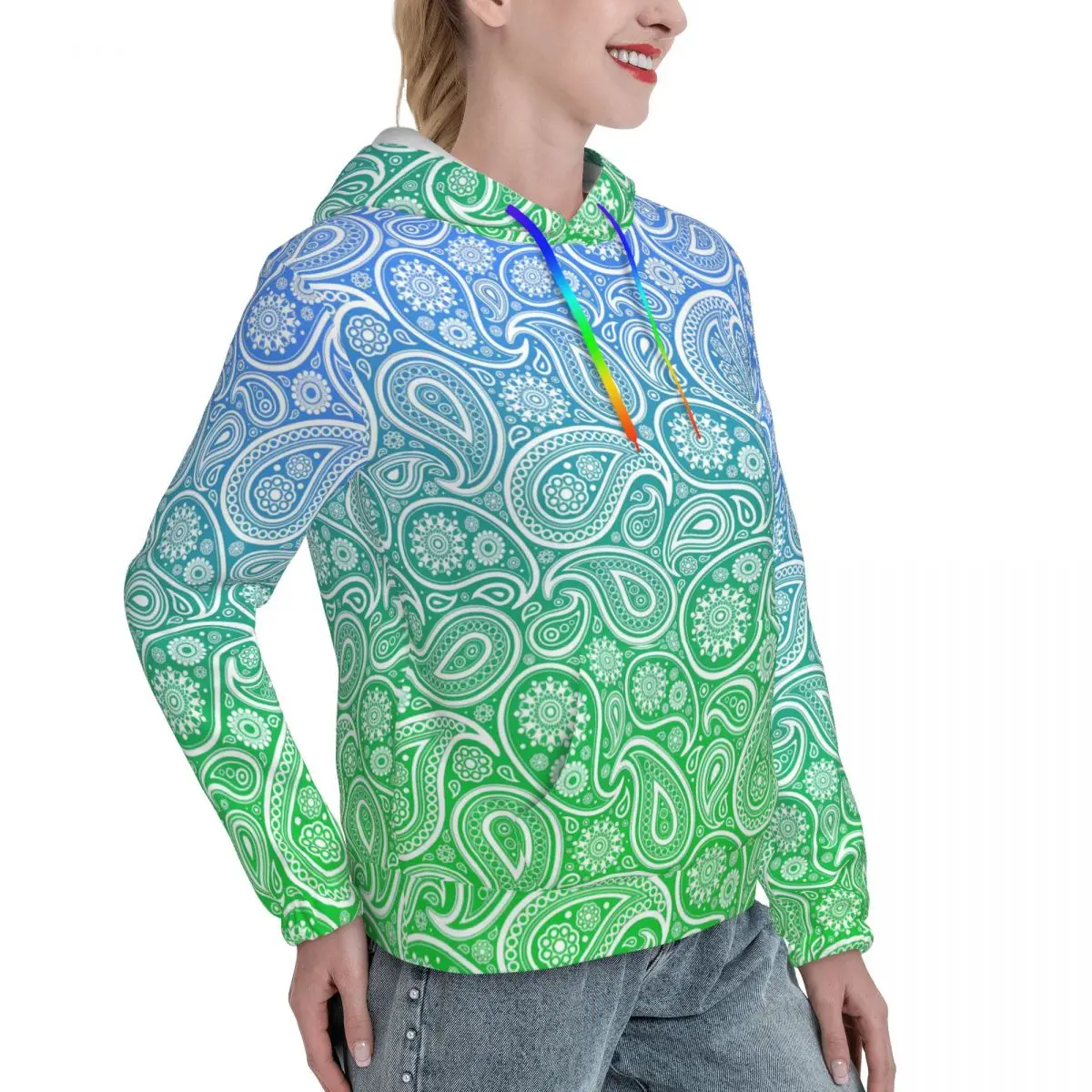 Felpe con cappuccio Casual Paisley bianche blu a verde felpe con cappuccio Ombre autunno manica lunga Streetwear Oversize Pullover con cappuccio