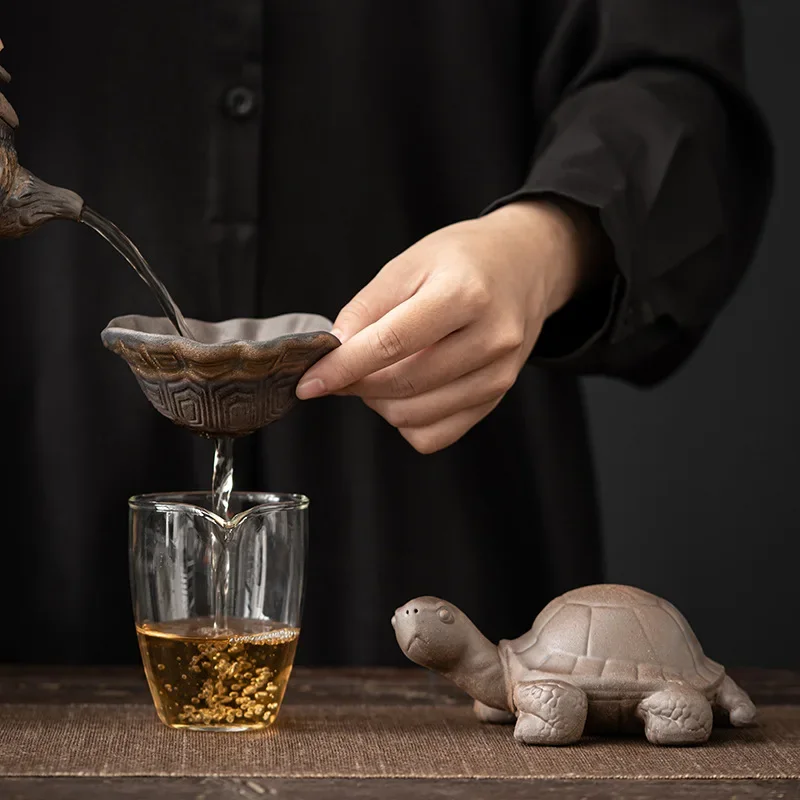 Turtle Tea Strainer Japanese Gilding Iron Glaze All-Ceramic Integrated Turtle Filter Tea Partition Tea Separator Tea Accessories