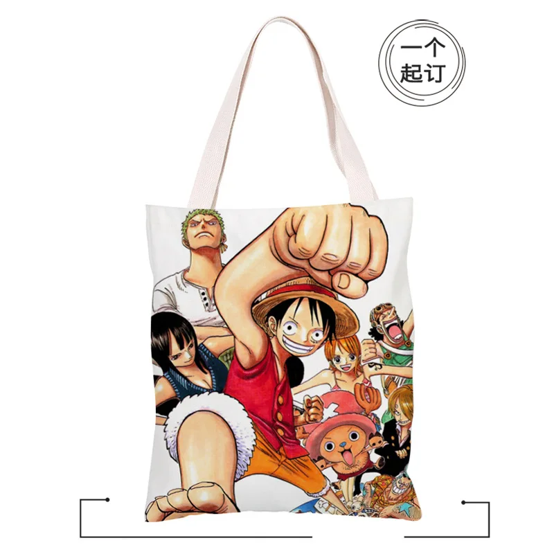 One Piece Luffy Canvas Tote Bag for Women Men Cute Shopping Grocery Reusable Shoulder Bag School Handbags Girl Christmas Gift