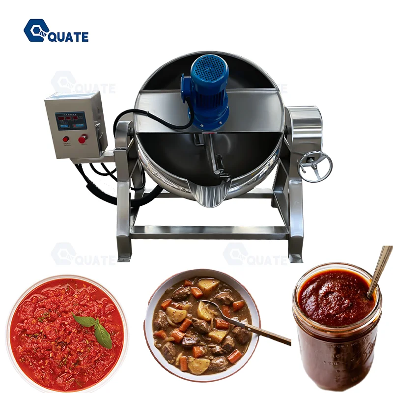 

Double Jacketed Cooking Kettle 200l 300l Steam Electric Gas Tilting with Stirrer Stainless Steel Industrial Mixer