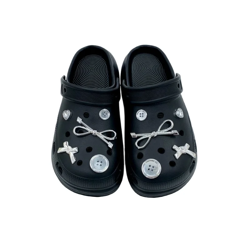 10 قطع الأزياء الأحذية سحر مجموعة الاكسسوارات ثقب الحذاء مشبك الفضة زر القوس DIY الأحذية زينة الاطفال حزب امرأة الفتيات هدية