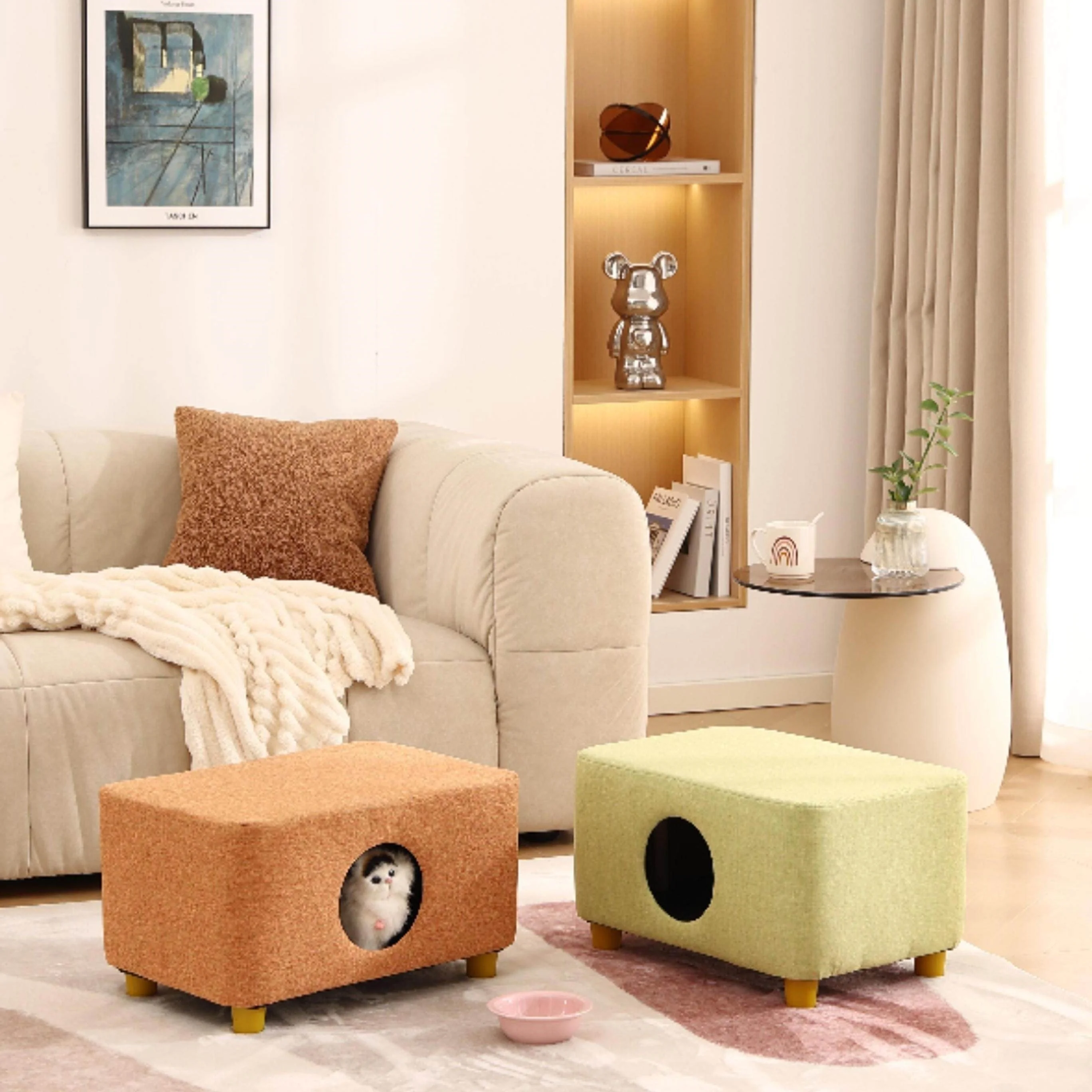 

Теплый деревянный домик-лежанка полузакрытого типа для котят и маленьких собак, универсальная кровать для собак на все сезоны, аксессуар для домашнего декора