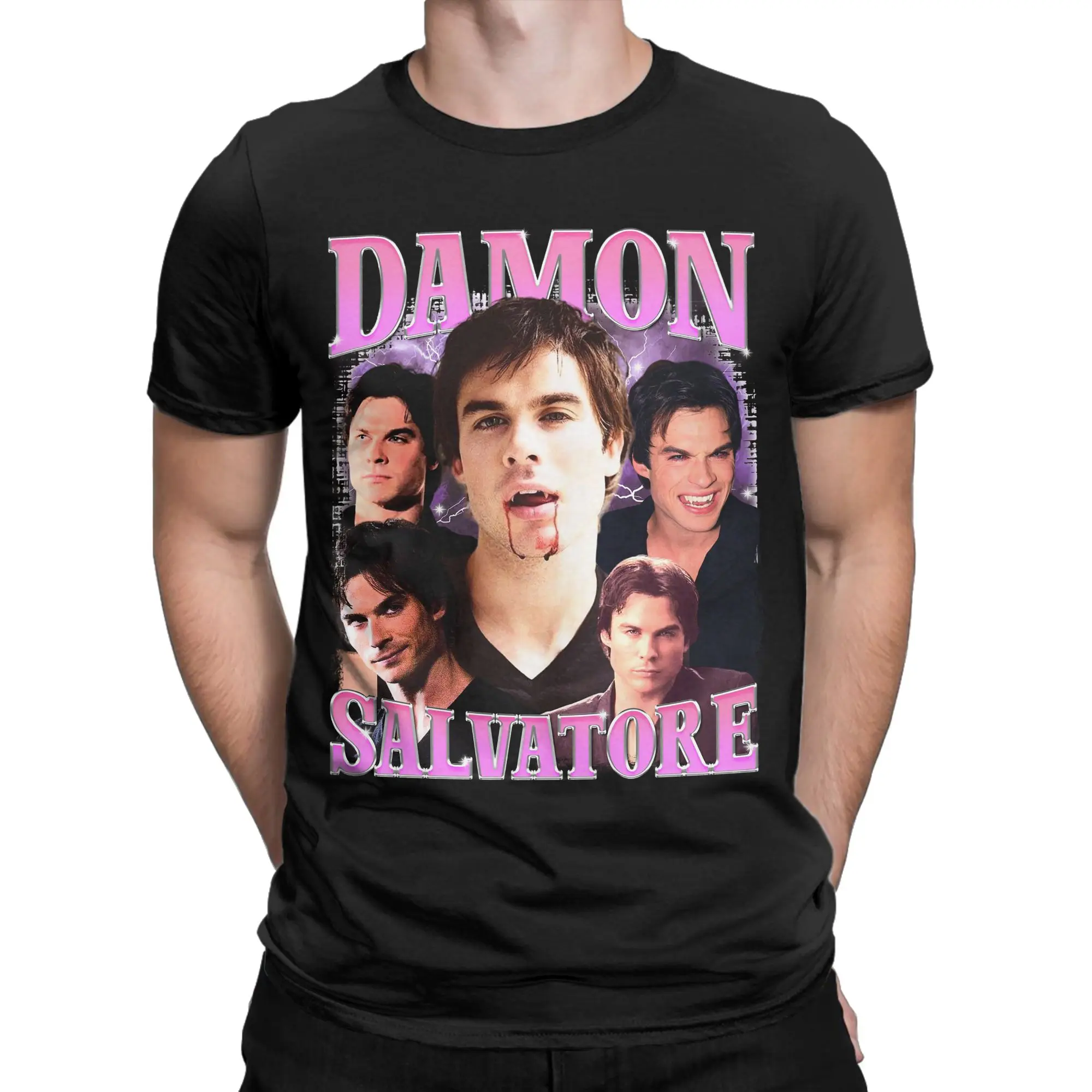 Novelty Damon Salvatore Ian Somerhalder T-Shirt Men Crewneck Pure Cotton T Shirt  Short Sleeve Tees Gift Idea Clothes