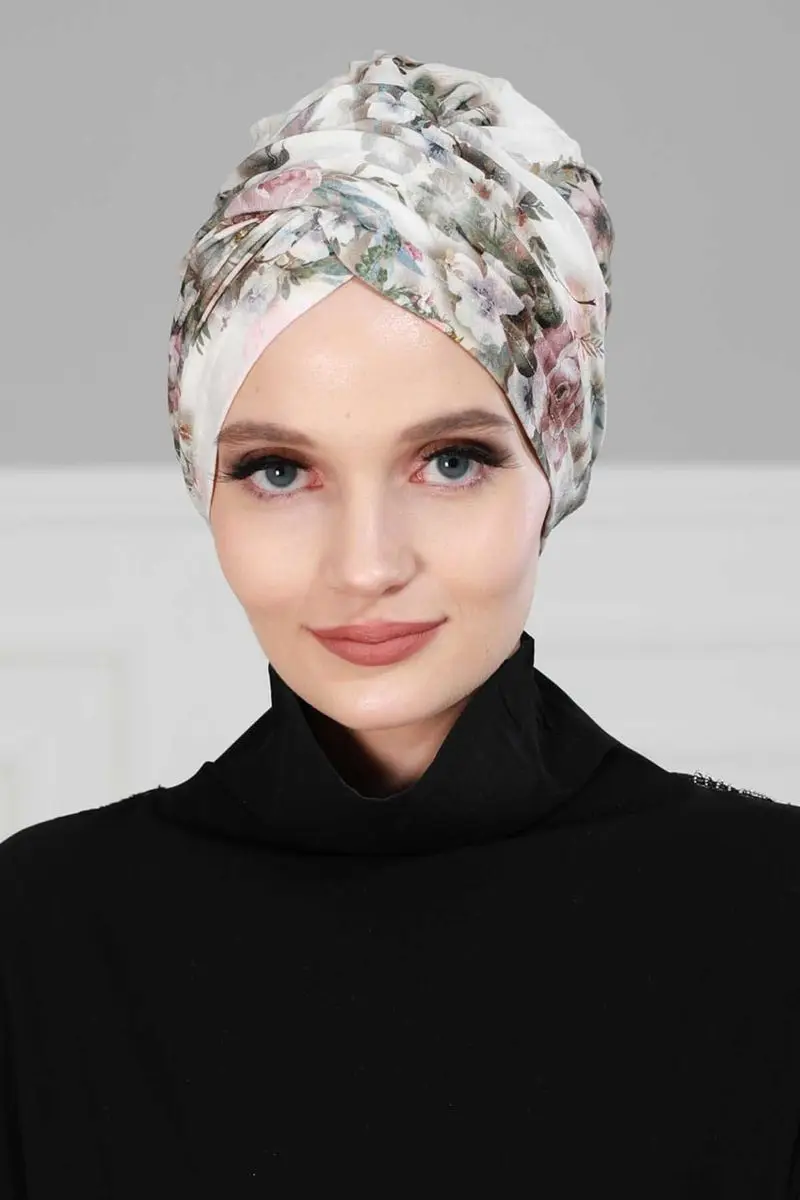 Hijab hueso Oliva estampado