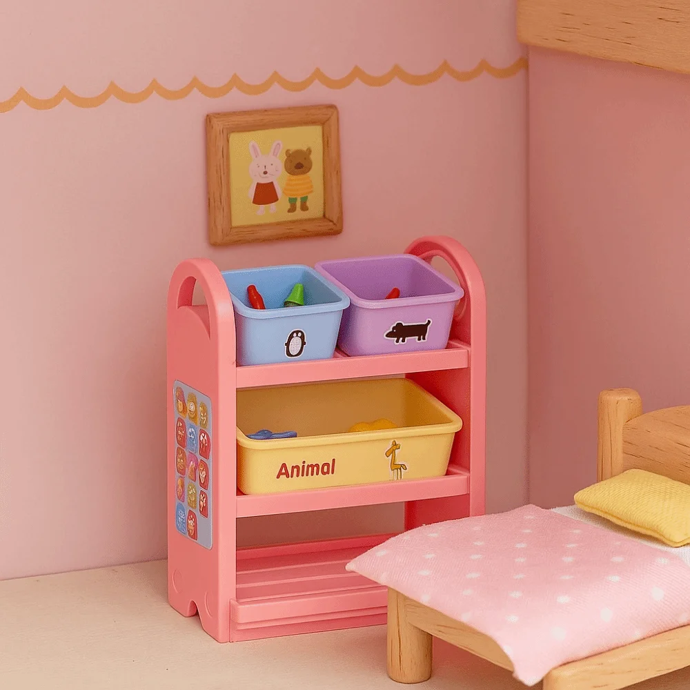 Estante de almacenamiento en miniatura para casa de muñecas, accesorios DIY, 3 cestas en miniatura, soporte de exhibición para casa de muñecas, ahorro de espacio, escala 1/6
