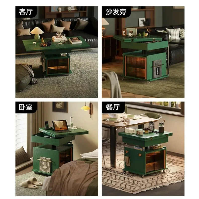 Solid wood foldable adjustable adjustable small home sofa side cabinet, mobile cart side table