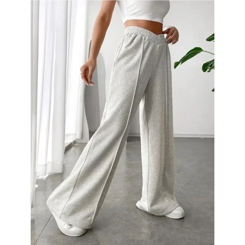 Large Size Summer Women\'s High Waisted Wide Leg Pants Fashionable Versatile Solid Color Wide Leg Pants Casual Sports Pants