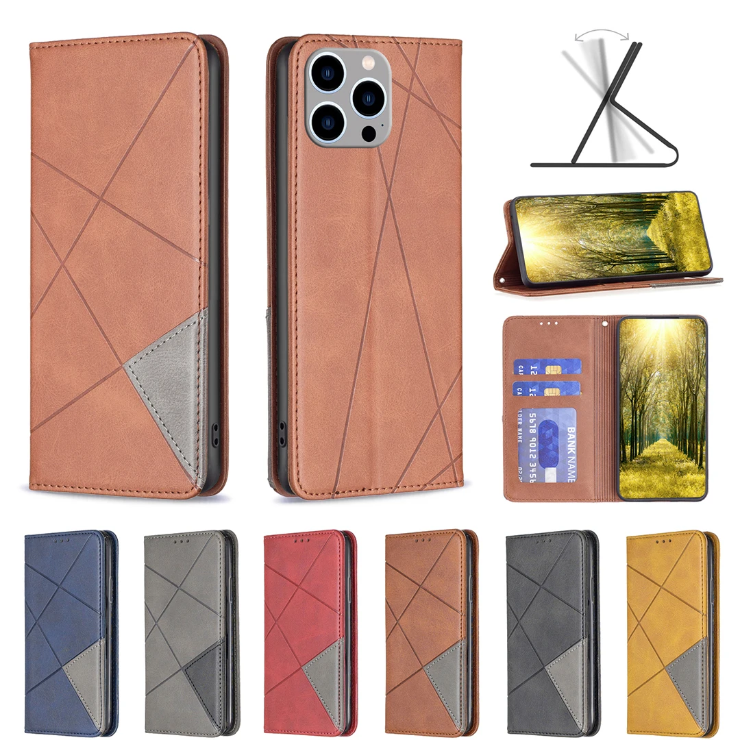 

24★Lozenge Leather Case Wallet Anti-fall Flip Phone Case For iPhone6/6s/7/8/SE2020/11/12/13/14/15/16/X/XS/XR Plus Pro ProMax