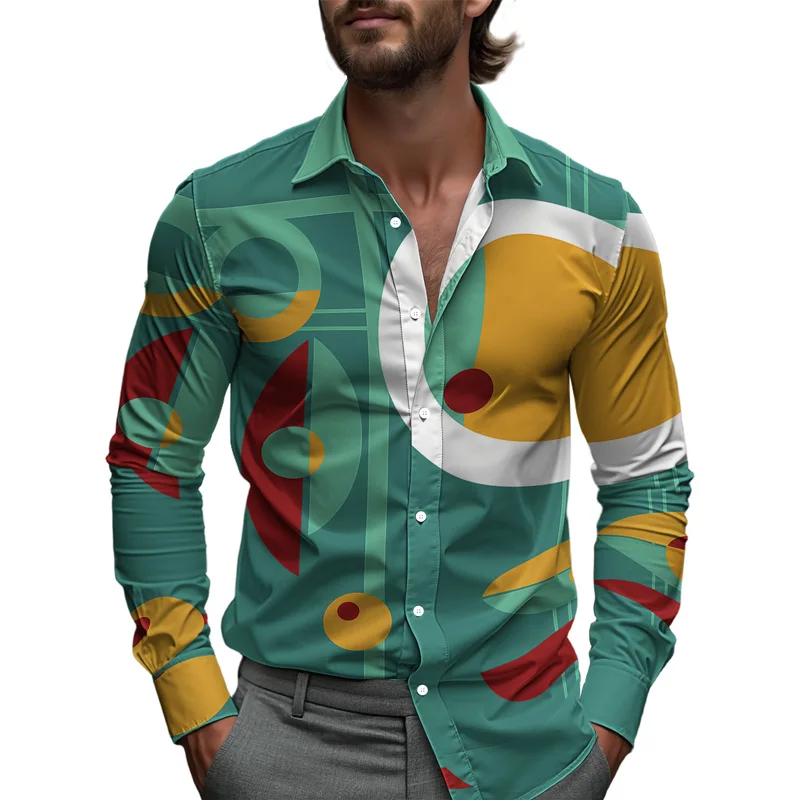 

Autumn men's long sleeved shirt 3D Cats pattern printing shirts for man Casual button tops Polyester Breathable man y2k clothes